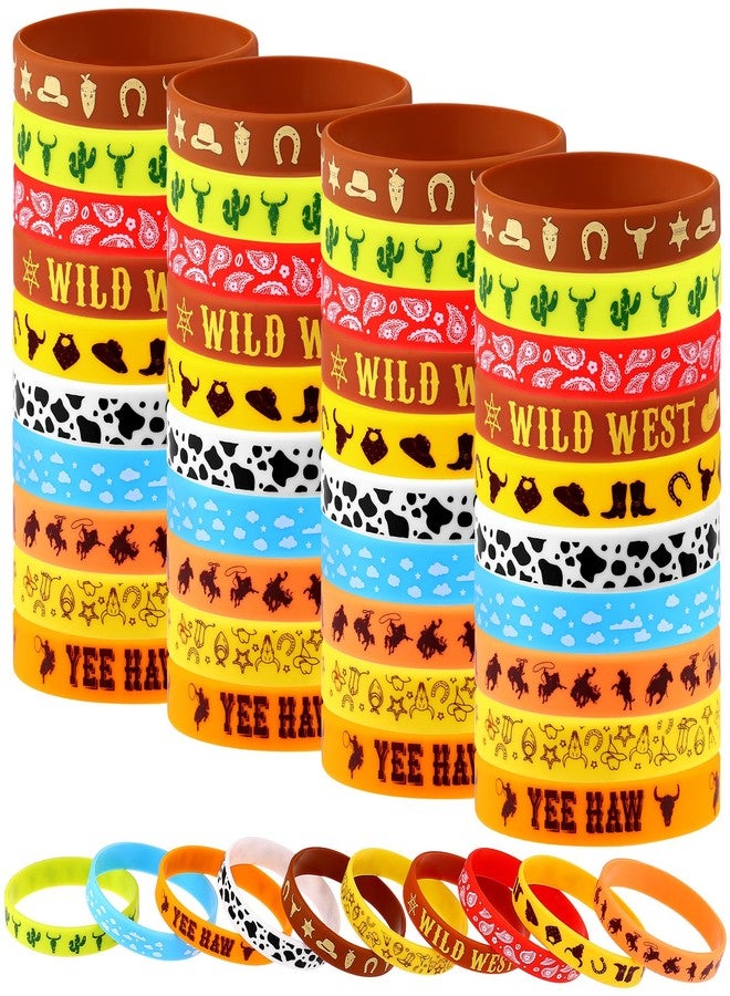 Youdaju 50Pcs Western Party Bracelets Cowboy Cowgirl Silicone Bracelets Western Themed Stretch Wristbands for Western Party Birthday Party Supplies Decorations,10 Different Patterns - Image 1